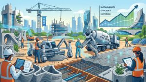 Современная иллюстрация инновационных материалов и технологий бетонирования для статьи о трендах строительства 2026 года